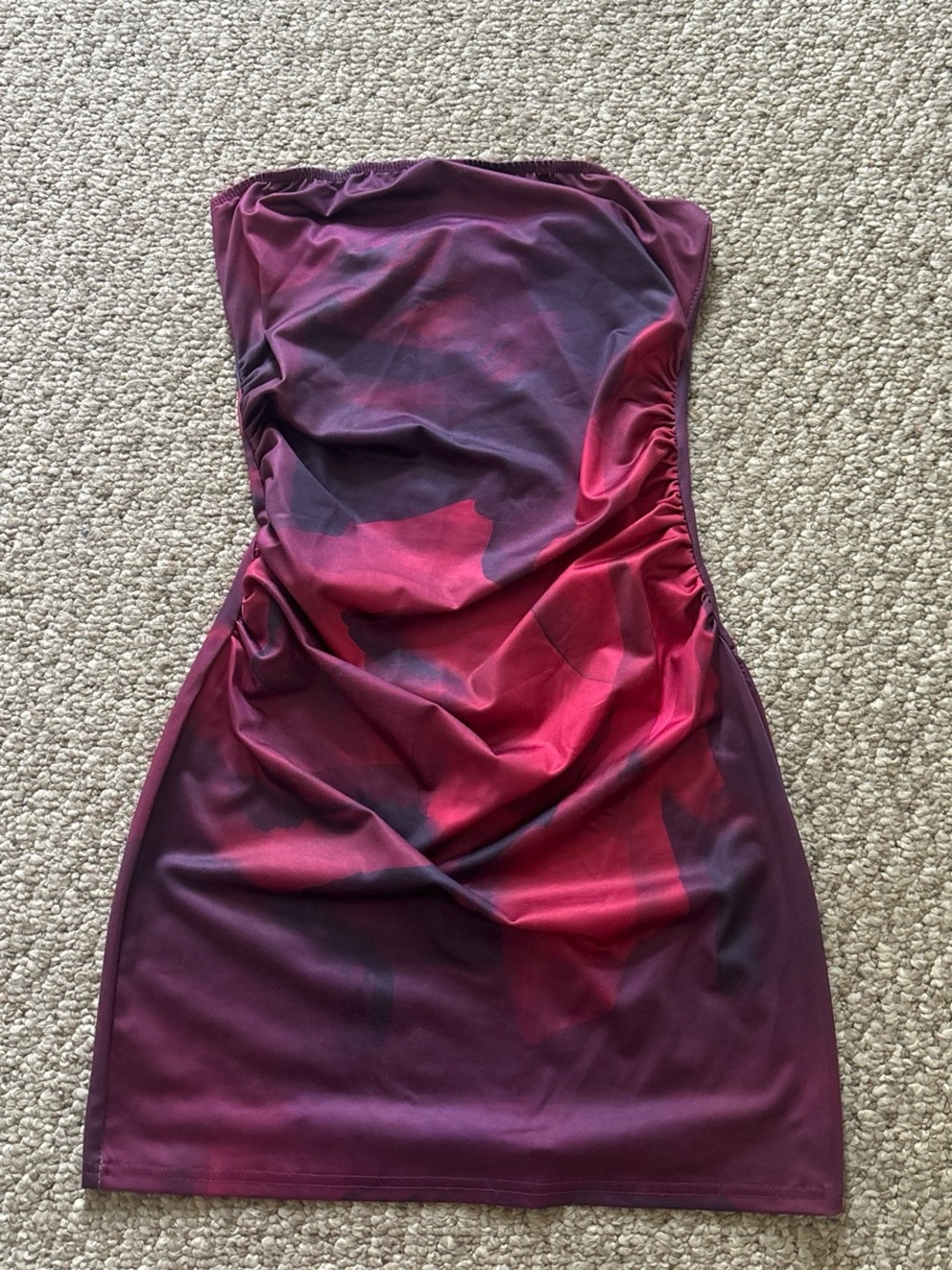 Strapless Plum and Magenta Ruched Bodycon Dress